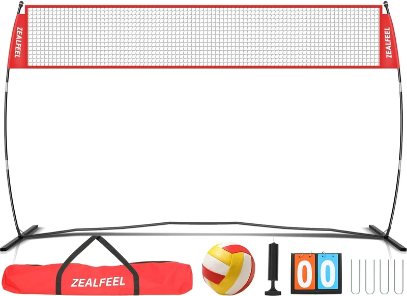 ZEALFEEL Volleyball Net, 12FT Volleyball Training Net Height Adjustable, Portable Freestanding Practice Net for Hitting or Serving Drills, Pop up Volley Ball Nets with Carry Bag for Backyard Outdoor