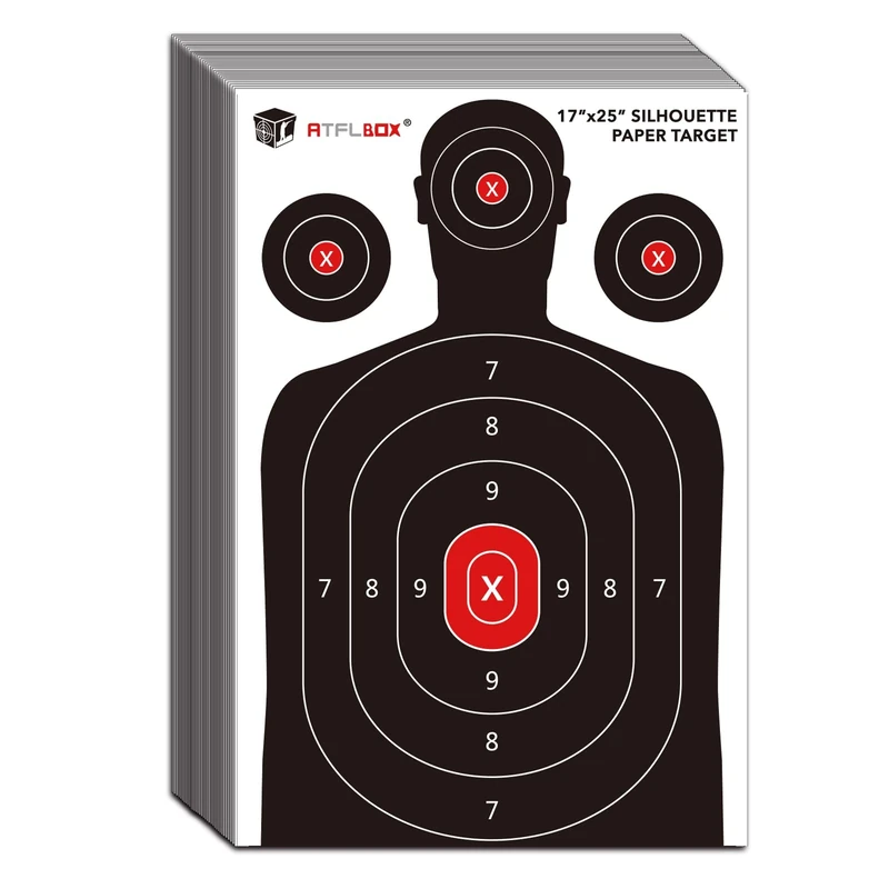 Atflbox Silhouette Paper Target for The Range, 17X25 inch Target Paper for Indoor and Outdoor Use, Suitable for Handguns, Pistols, Rifles, Airguns, Pellet Gun, BB Guns(25 Pack)