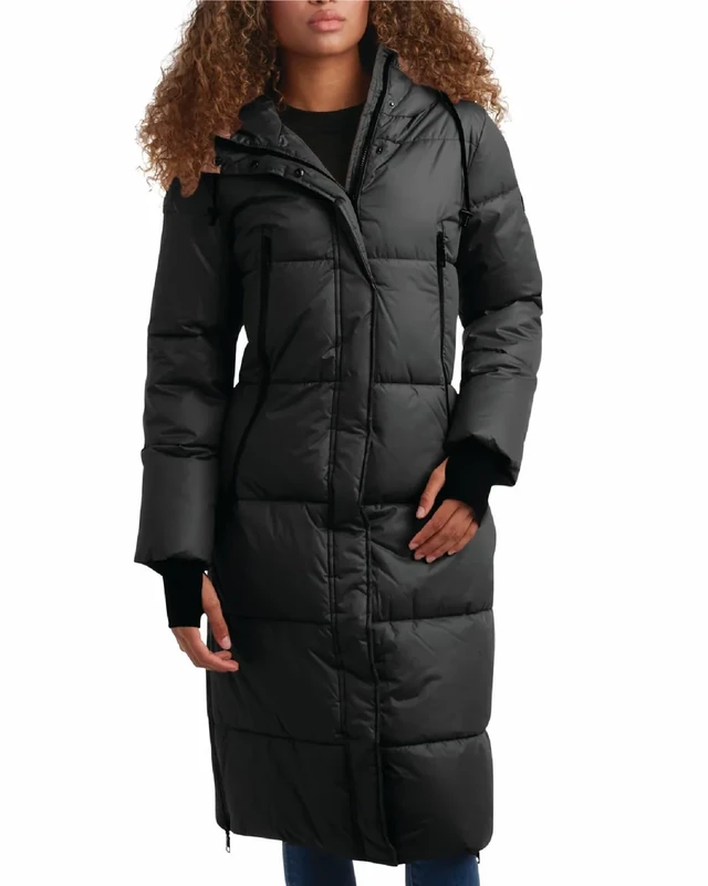Steve Madden Womens Long Puffer Jacket - Heavyweight Insulated Fall Maxi Winter Coats for Women Long Length Bubble Parka, Size Large, Black