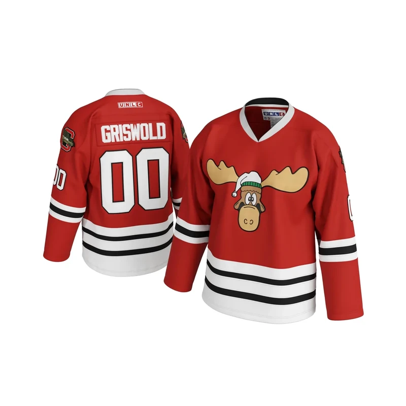 UNLC Griswold Eway Clark Moose #00 Movie Hockey Jersey – X-Mas Christmas Vacation Stitched Letters & Numbers, Authentic Fan Apparel, Breathable Polyester, S-5XL Red