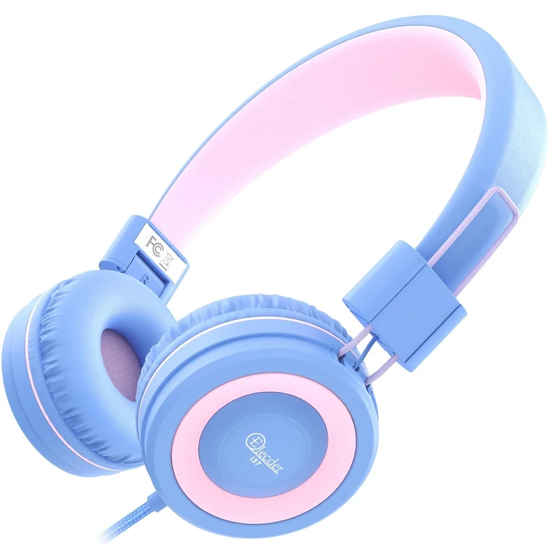 ELECDER i37 Kids Headphones for School Children Girls Boys Teens Foldable Adjustable On Ear Headphones Wired with 3.5mm Jack for Smartphones Chromebook Laptop Computer PC Tablets Trave, Purple/Pink