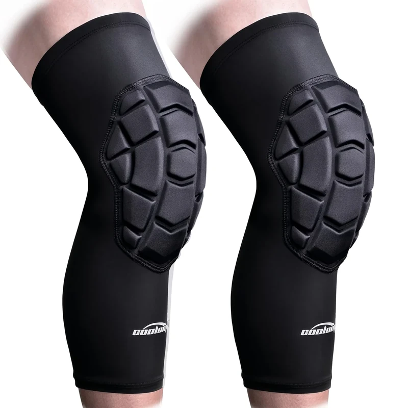 COOLOMG Knee Pads Wrestling Basketball Football Volleyball Youth Kids Adult Protective Knee Compression Sleeves Black M