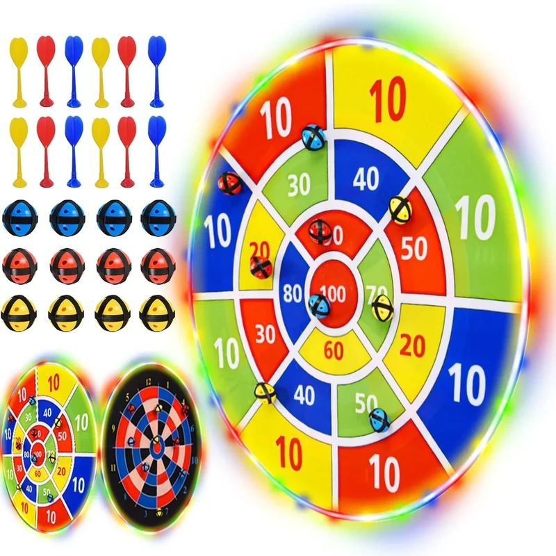 ROYPOUTA 29"/73cm Dart Board with 12 Balls and 12 Darts, Board Games for Kids 4-6-8-12, Stocking Stuffers for Kids Boys Teen, Kids Toys Carnival Games for Indoor Outdoor (LED Dartboard)