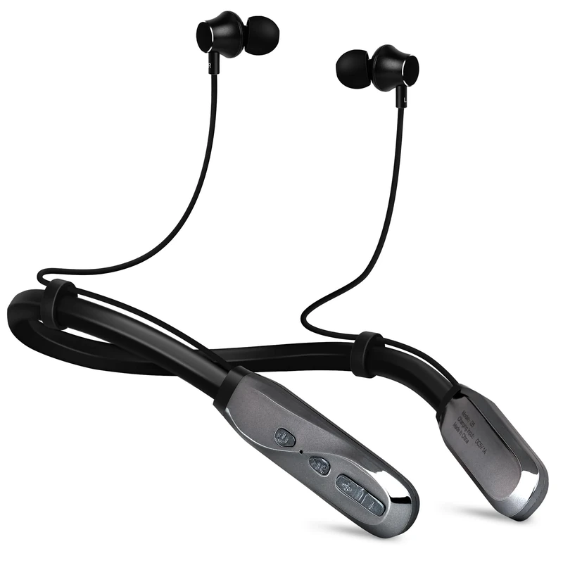 TERUBIN Neckband Bluetooth Headphones, 120H Long Playtime Wireless Stereo Neckband Earbuds with Microphone, Waterproof Around The Neck Headphones in Ear Headset for Sports/Workout/Office (Silver)