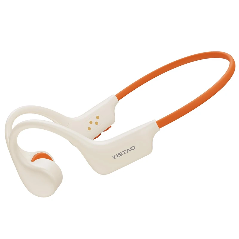 Yistao Bone Conduction Headphones - 32GB MP3, 8h Play, Bluetooth 5.3, IP68 Waterproof - Beige Orange
