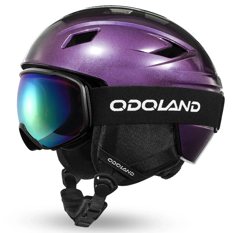 Odoland Ski Helmet and Goggles Set for Adults & Youth, Snowboard Helmet with Goggles - Shockproof Winter Sports Helmet with Protective Shell for Men, Women & Teens, Starry Purple, M