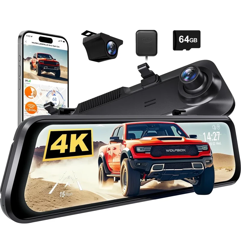 WOLFBOX G850 PRO 4K Mirror Dash Cam with ADAS, BSD, WiFi