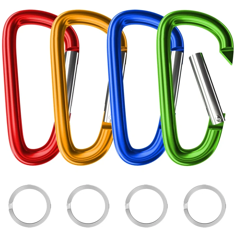 sprookber 4" Heavy Duty Aluminum Carabiners, Large D-Ring Clips, Spring Snap Hooks for Camping, Hiking, Keychain, Dog Leash (Set of 4, Multicolor)