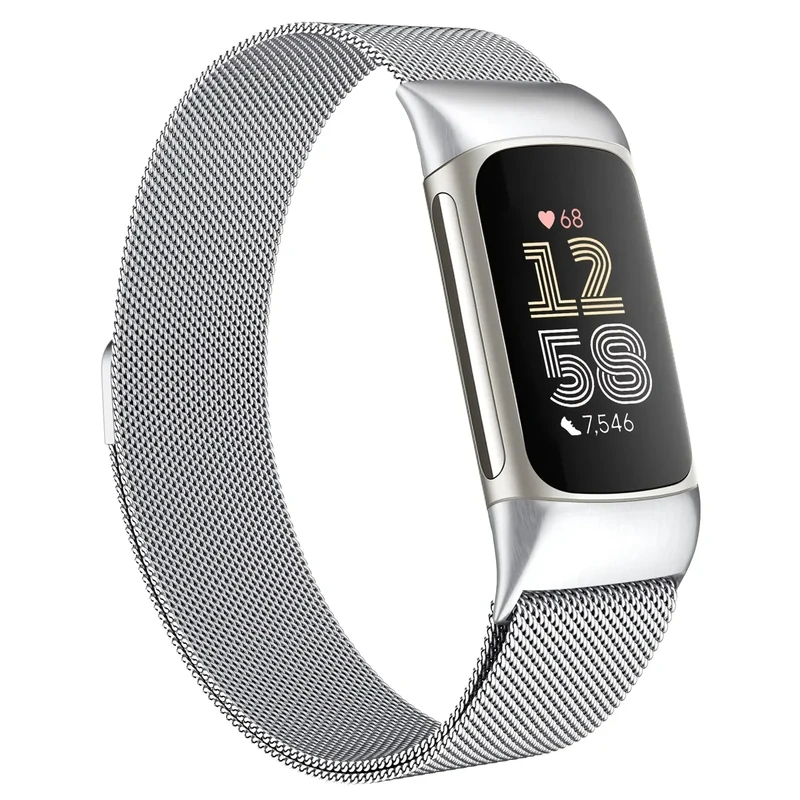 JKD Metal Band Compatible with Fitbit Charge 6 Bands/Charge 5 Bands Women Men, Breathable Mesh Loop Sports Replacement Wristbands for Fitbit Charge 6/5 Advanced Fitness & Health Trackers