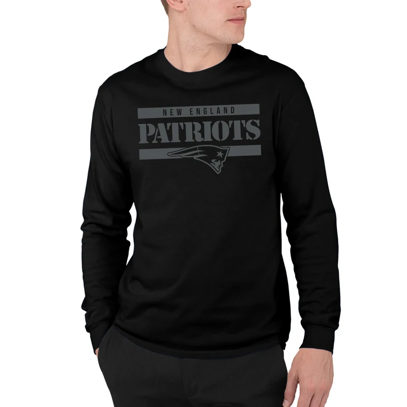 New England Patriots Stencil Block - NFL Adult Long Sleeve Fan T-Shirt - Image 1