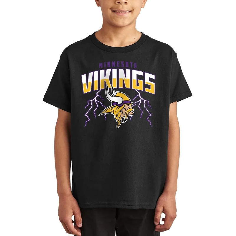 Minnesota Vikings Team Lightning - Officially Licensed Kids Short Sleeve Fan T-Shirt for Boys & Girls