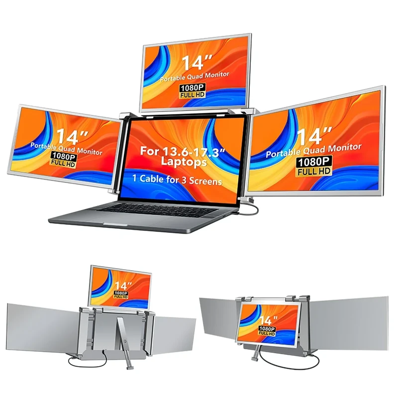 Anyuse 14\" Quad Portable Monitor - 1080P IPS USB-C Triple Extender