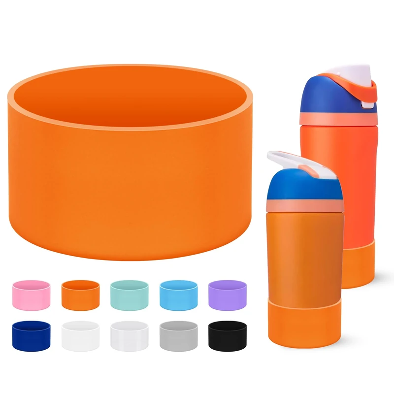 Mokoart Silicone Boot Compatible with Owala Kids Water Bottle 16/14 oz, Anti-Slip Rubber Bottom Protective Sleeve for Owala Kids FreeSip 16oz, Accessories for Owala Kids Flip 14oz (Orange)