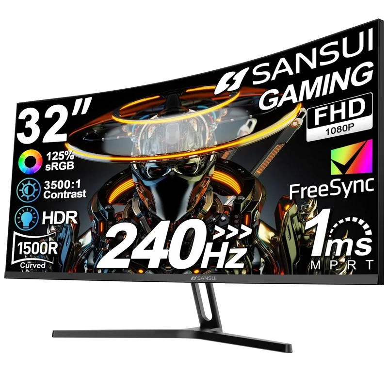 SANSUI 32" Curved Gaming Monitor - 240Hz, 1080p FHD, 1ms, HDR