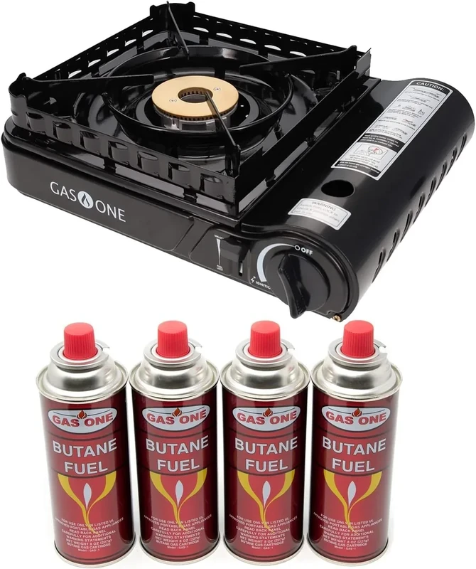 Gas One 15,000 BTU Propane or Butane Stove Dual Fuel Stove Portable Camping Stove - Patented - with Carrying Case Great for Emergency Preparedness Kit (Stove + 4 Fuel)