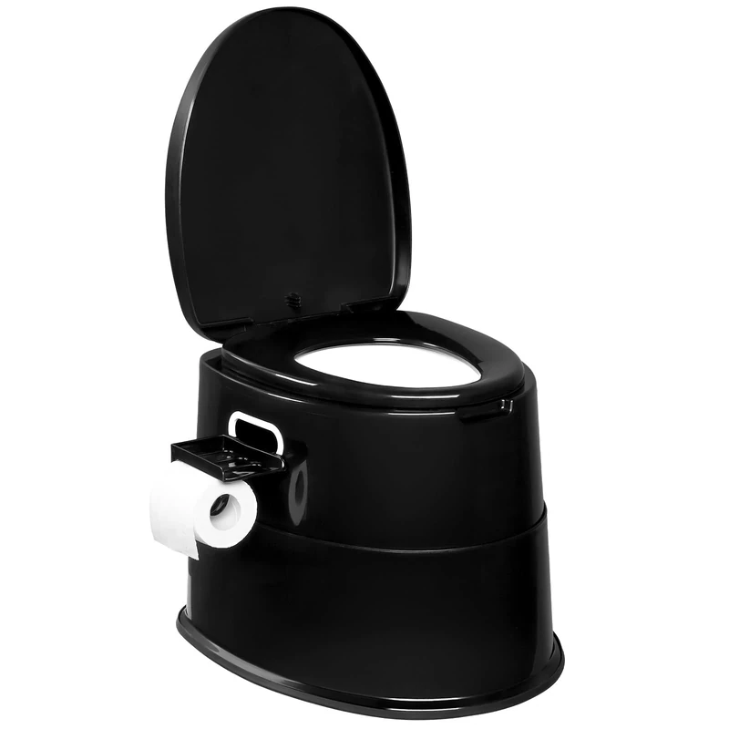 VINGLI Portable Toilet | Indoor Outdoor Commode w/Detachable Inner Bucket & Removable Paper Holder, Lightweight & Compact for Camping, Boat, Van, Emergency Use (Black)