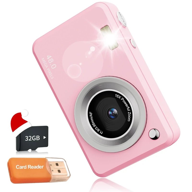 Digital Cameras FHD Camera for Kid Boys Girls Compact Digital Point and Shoot Camera with 16X Zoom 32GB Card Kids Camera for Kids
