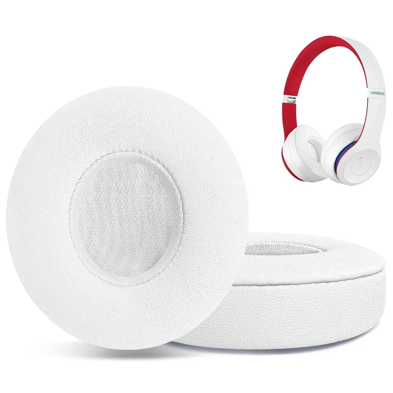 Replacement Ear Pads for Beats Solo 2 & Solo 3 Wireless On-Ear Headphones, Ear Cushions, Headset Earpads, Ear Cups Cover with Soft Protein Leather (White)