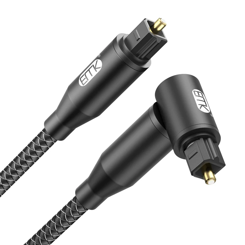 EMK 90 Degree Right Angle 24ft Optical Audio Cable - 360 Swivel, Black