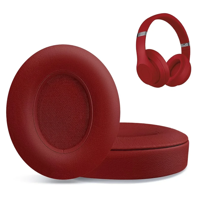 Replacement Ear Pads for Beats Studio 2 & Studio 3 Wired & Wireless Headphones, Ear Cushions, Headset Earpads, Ear Cups Cover with Soft Protein Leather-Red