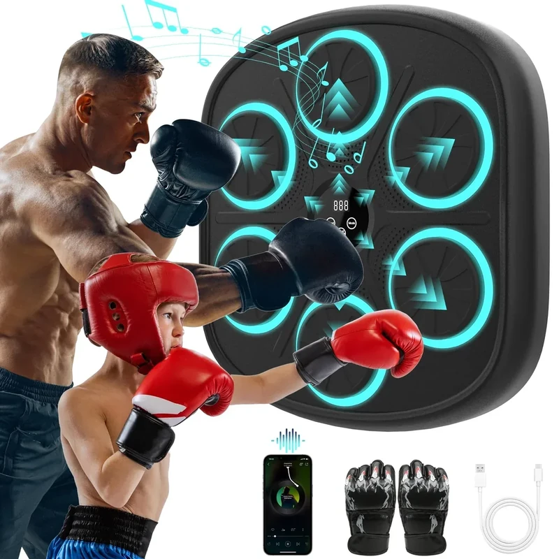 Yucate Music Boxing Machine, Wall Mounted Punching Bag with Bluetooth, Boxing Training Workout Equipment with Gloves, Ideal Gift for Kids and Adults, Home, Office and Gym