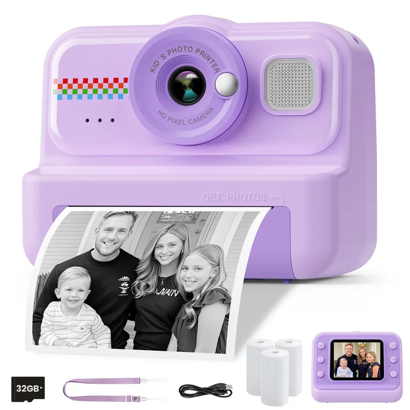 HiMont Kids Instant Print Camera - 1080P HD, 32GB Card, 3 Paper Rolls