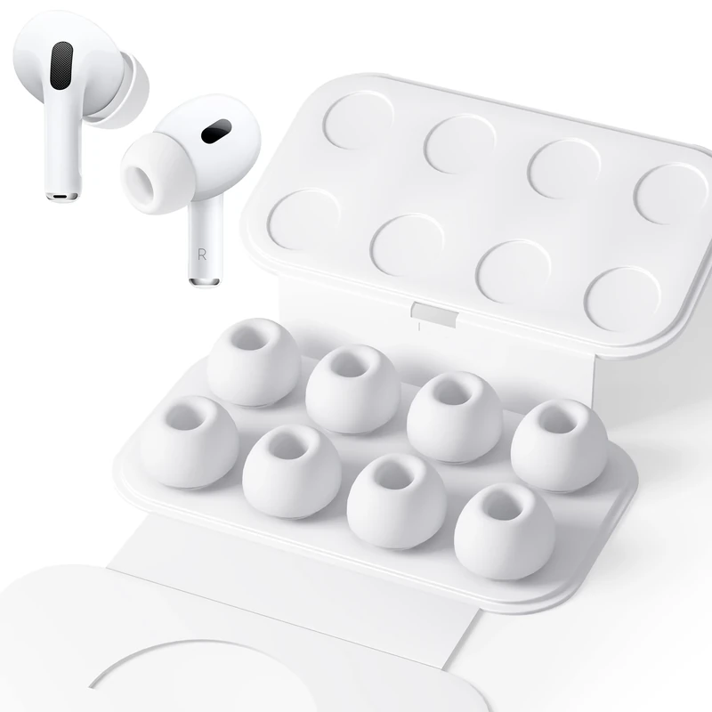 Seltureone 4 Pairs Replacement Ear Tips for Airpods Pro/Airpods Pro 2 with Noise Reduction Hole, Non-Slip Soft Silicone Airpods Pro Replacement Ear Tips with Portable Storage Box - Medium