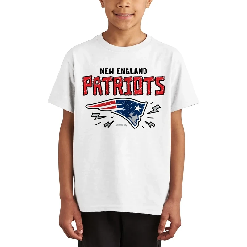 New England Patriots Doodle - NFL Youth Short Sleeve Fan T-Shirt for Boys & Girls