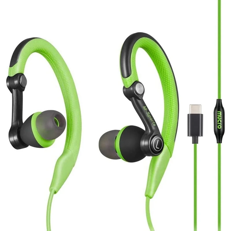 mucroWired headphonesType-C Plug in-Ear Sport， Earhook Earbuds Over Ear Wired Stereo ，Headphones for Jogging Gym (Green)