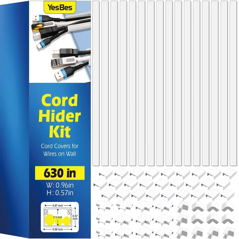 YesBes 630in Cord Hider Kit - Cable Raceway for Wall TV, 40 pcs