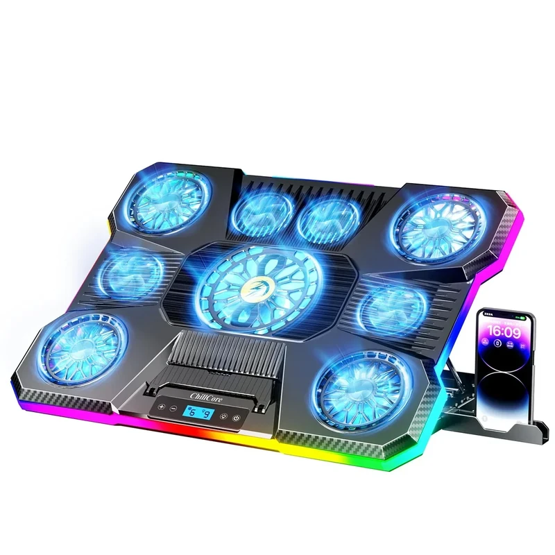 ChillCore Laptop Cooling Pad - 9 Fans, RGB, 8 Angles, 2 USB Ports