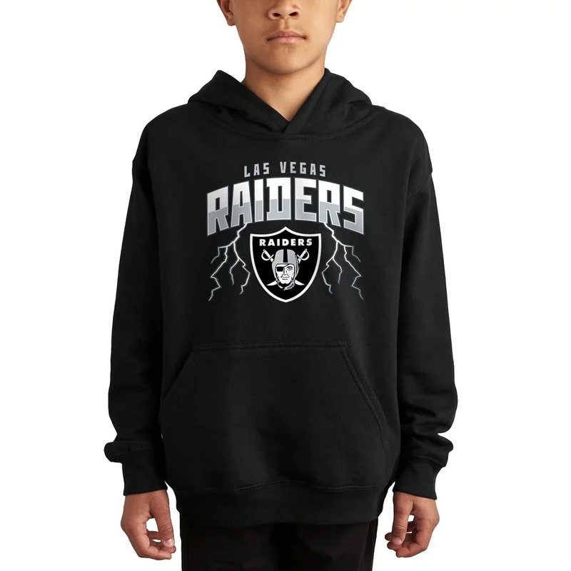 Junk Food NFL - Las Vegas Raiders - Lightning - Officially Licensed Youth Pullover Fleece Hoodie for Boys and Girls