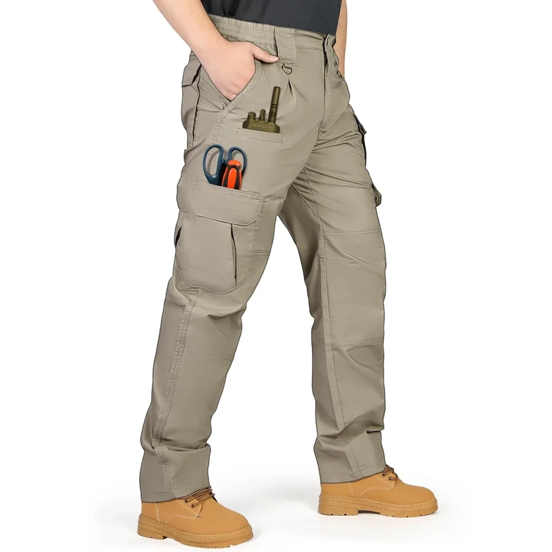 IGOLUMON Men's StretchTactical Pants, Breathable Ripstop Cargo Pants, Outdoor Lightweight EDC Work Hiking Pants, Durable Casual Trousers Khaki