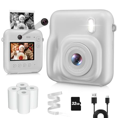 Aasonida Kids Instant Camera - Dual Lens 48MP, 1080P Video, 32GB Card - Gray
