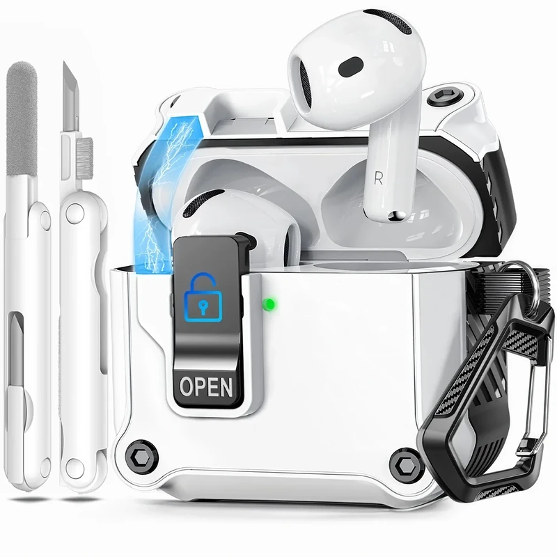 Ekoonpft AirPods 4 Case - Lock, Auto-Open, Cleaner & Keychain