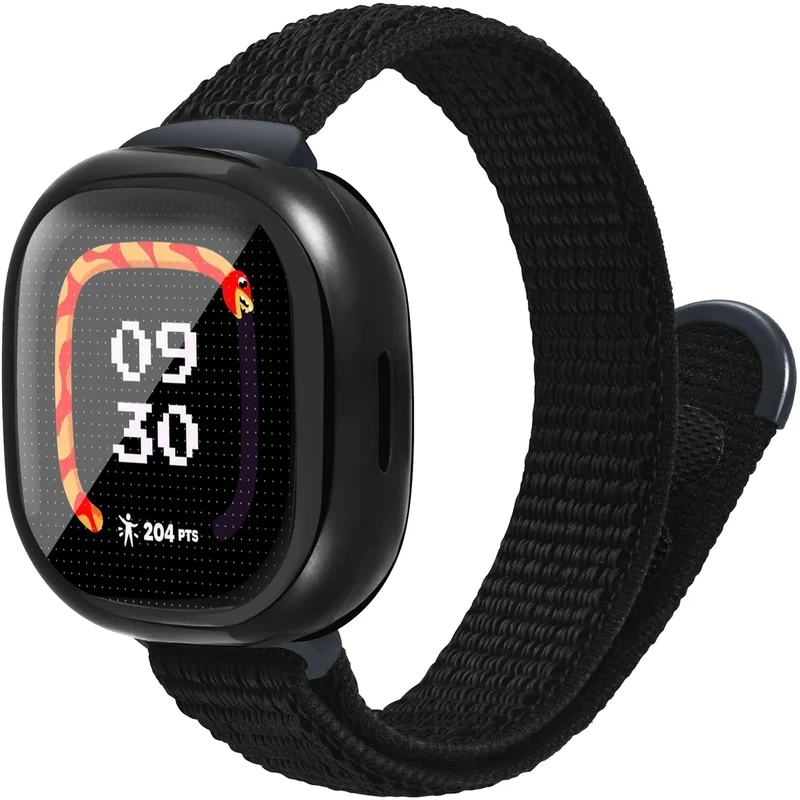 Nylon Band & Case Compatible with Fitbit Ace LTE, Breathable Braided Wristband Soft Sport Loop Replacement Strap for Google Ace LTE