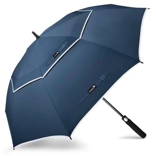 ZOMAKE Golf Umbrella Windproof, Extra Large Oversized Heavy Duty Double Canopy for Rain, Sports Games & Push Cart(54inch,Navy Blue With Reflective Strips)