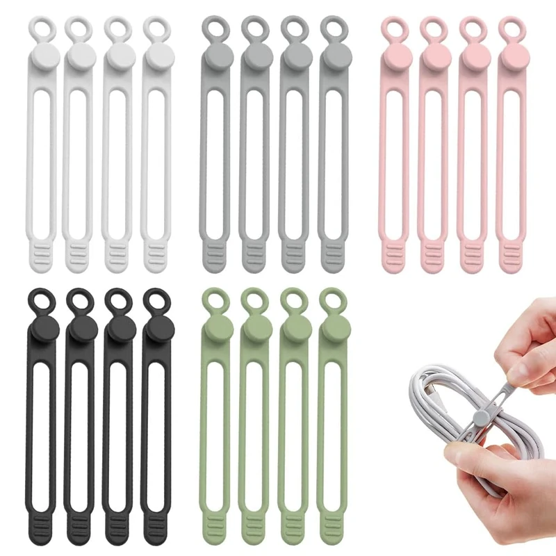 Upgrade Silicone Cable Ties - Reusable Cable Management for Bundling Cable Cords Wires (20 Pcs)