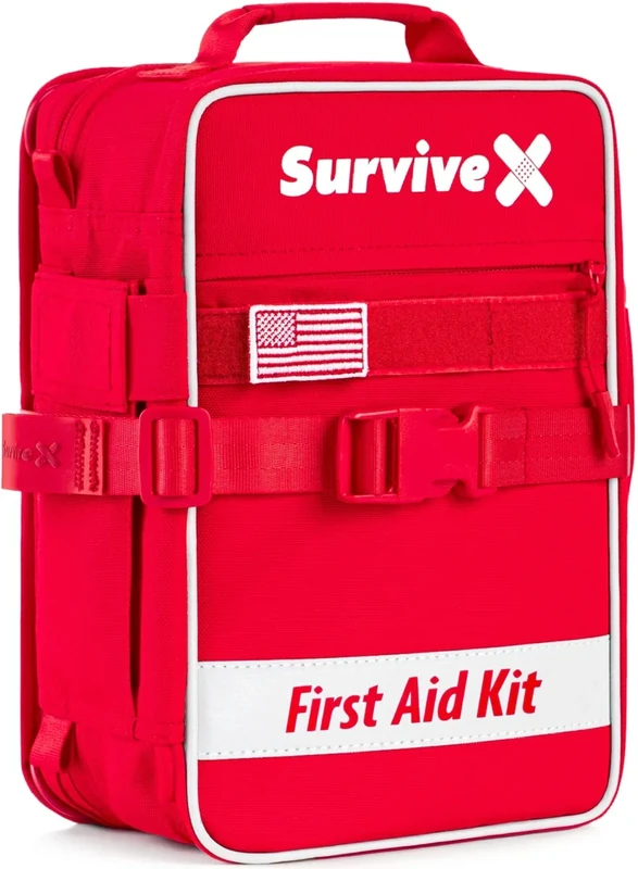 SurviveX Large First Aid Kit for Car, Travel & Home - Emergency Kit for Hiking, Camping, Backpacking and Outdoors - Includes Zip Stitch Wound Closure Strips