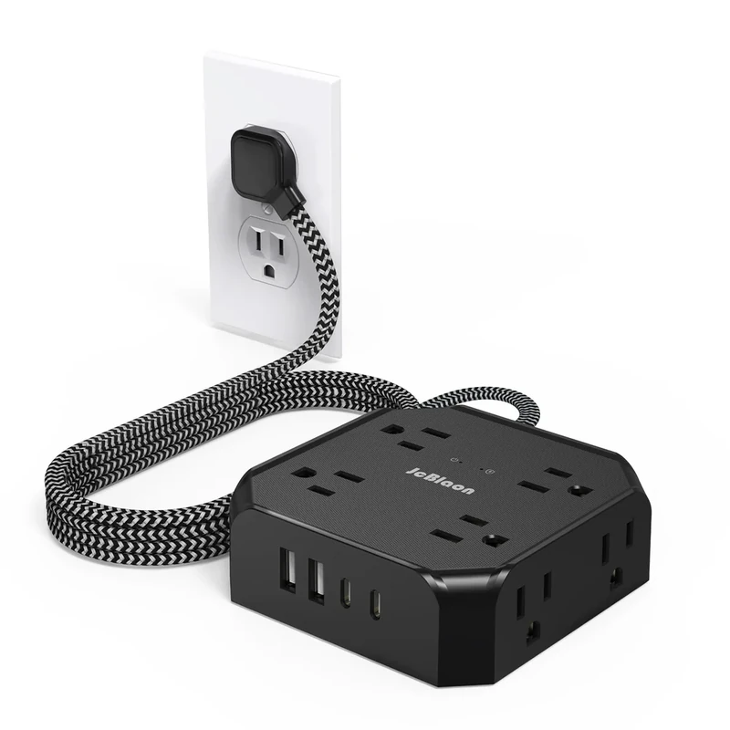 JcBlaon Thin Power Strip - 8 Outlets, 4 USB (2 USB-C) + 5ft Cord