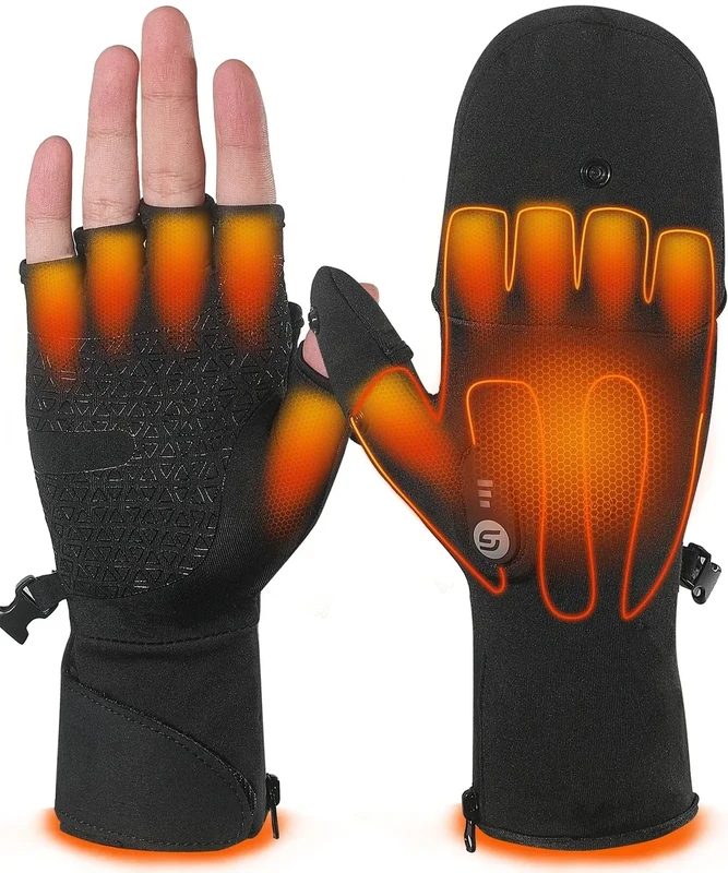 Heated Gloves for Men Women Rechargeable with 7.7V 2400mAh Battery Fingerless Thin Mittens Winter Work Typing with Light-Off Design