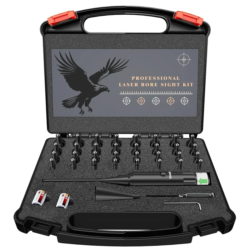 Bore Sight Laser Professional Green Laser Bore Sight Kit with 32 Adapters fit 0.17 to 12GA Calibers, Multiple Caliber Green Bright Bore Sighter Laser Powerful Support for All Gun, Rifle, Pistol