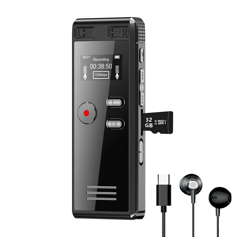 Crosseagle 32GB Voice Recorder - 2776h, 3072Kbps Dual Mic, A-B, MP3