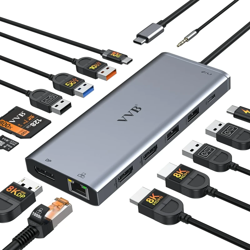 VVB 14-in-1 USB-C Docking Station - 8K HDMI, PD, Ethernet, SD Card