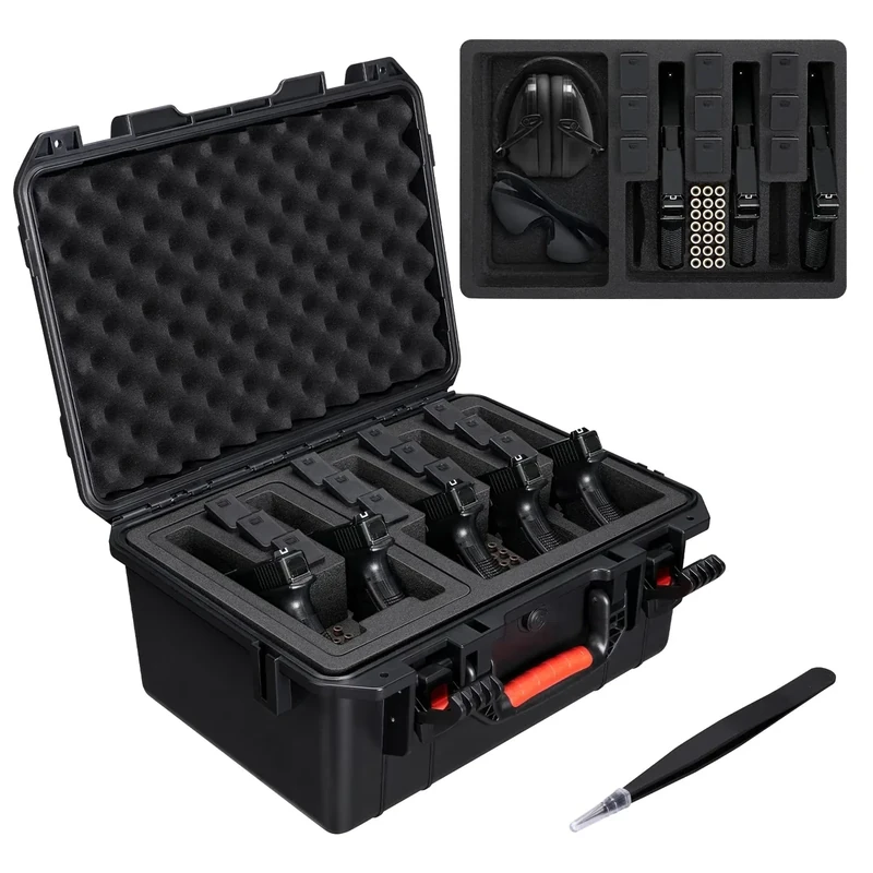 CVLIFE Gun Case for Handguns, 18" Pistol Case Holds 5 Handguns & 12 Mags & 31 Bullets, Heavy Duty TSA Approved Firearm Travel Case for Range Trips, Waterproof Shockproof Pistol Cases with Tweezers