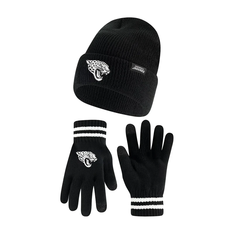Ultra Game NFL Official Adults Super Soft Marled Winter Beanie Knit Hat with Extra Warm Touch Screen Gloves, Jacksonville Jaguars, Black, 1SIZE