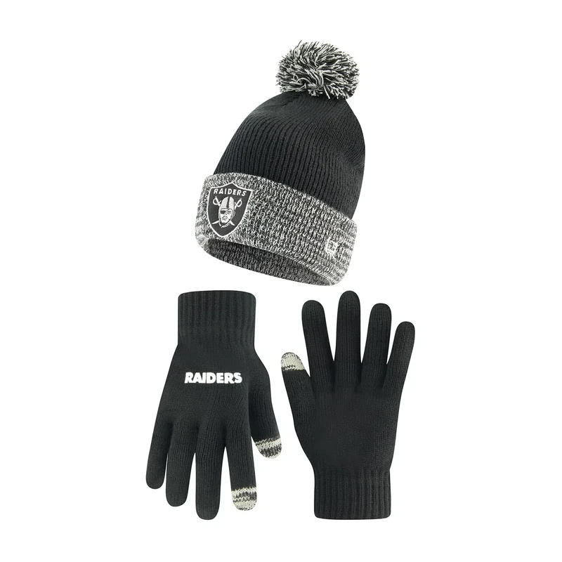 Ultra Game NFL Official Youth Super Soft Two Tone Winter Beanie Knit Hat with Extra Warm Touch Screen Gloves, Las Vegas Raiders, Team Color, 1SIZE