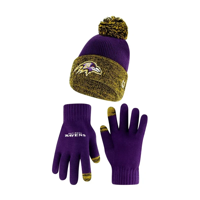 Ultra Game NFL Ravens Two Tone Beanie & Touchscreen Gloves - 1 Size
