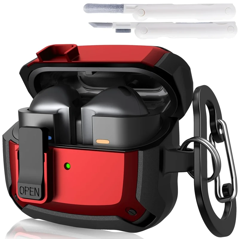 AIRSPO Compatible Samsung Galaxy Buds 3 Case & Pro Case with Cleaner Kit, Military Hard Case with Lock for Wireless Charging Cases, Red