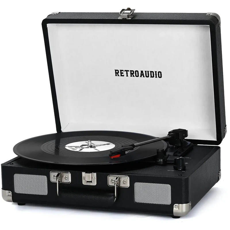 RetroAudio 3-Speed Bluetooth Suitcase Turntable with Speakers